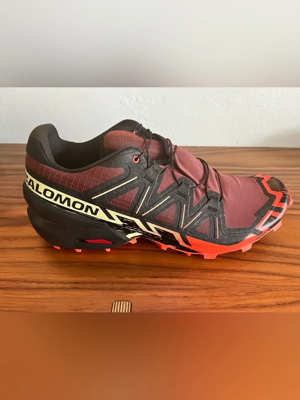 Salomon Men's Trail Shoe - Burgundy, Black & Orange Accents